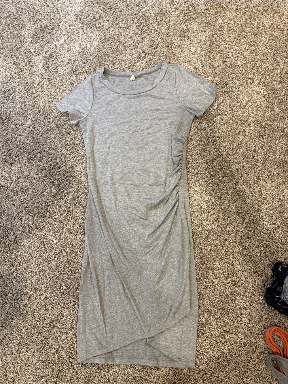 Pinkblush maternity Gray Ruched Side Short Sleeve Midi Dress